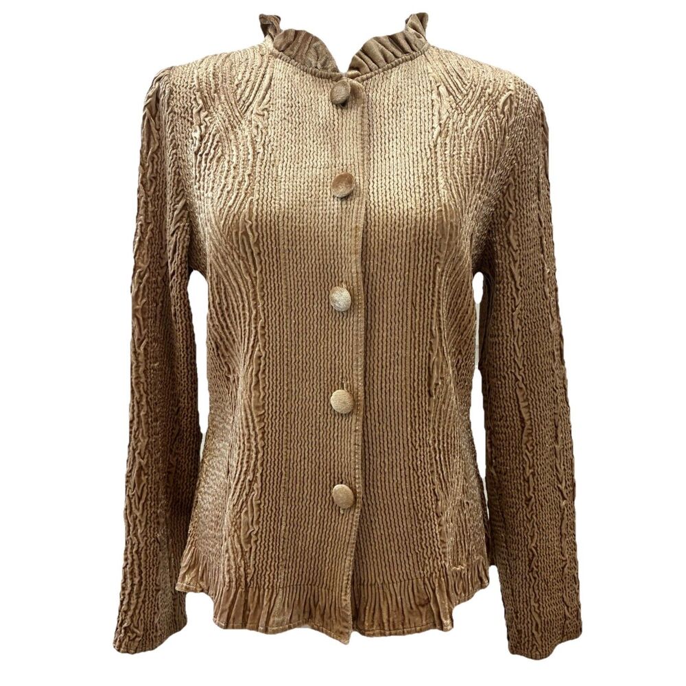 Chico's Fairy Coquette Crushed Velvet Jacket Textured Beige Size 0 Small - Picture 1 of 7